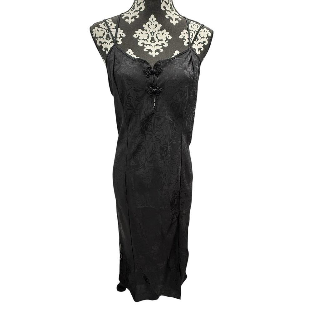 VTG 90s Expressions California Dynasty Black Satin Goth Whimsy Nightgown Dress L